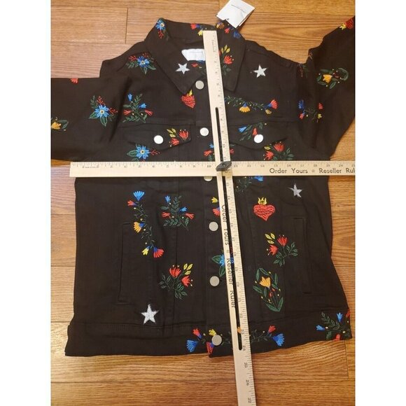 Lifted Anchors Rialto Jacket Black Denim Mens Small Embroidered Flowers Hearts - Picture 9 of 11